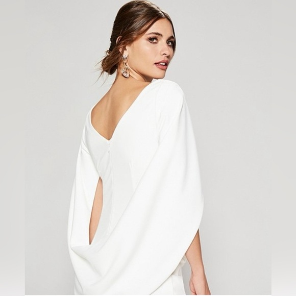 Betsy & Adam white formal dress with ruching & draped back size 4 - Picture 2 of 12